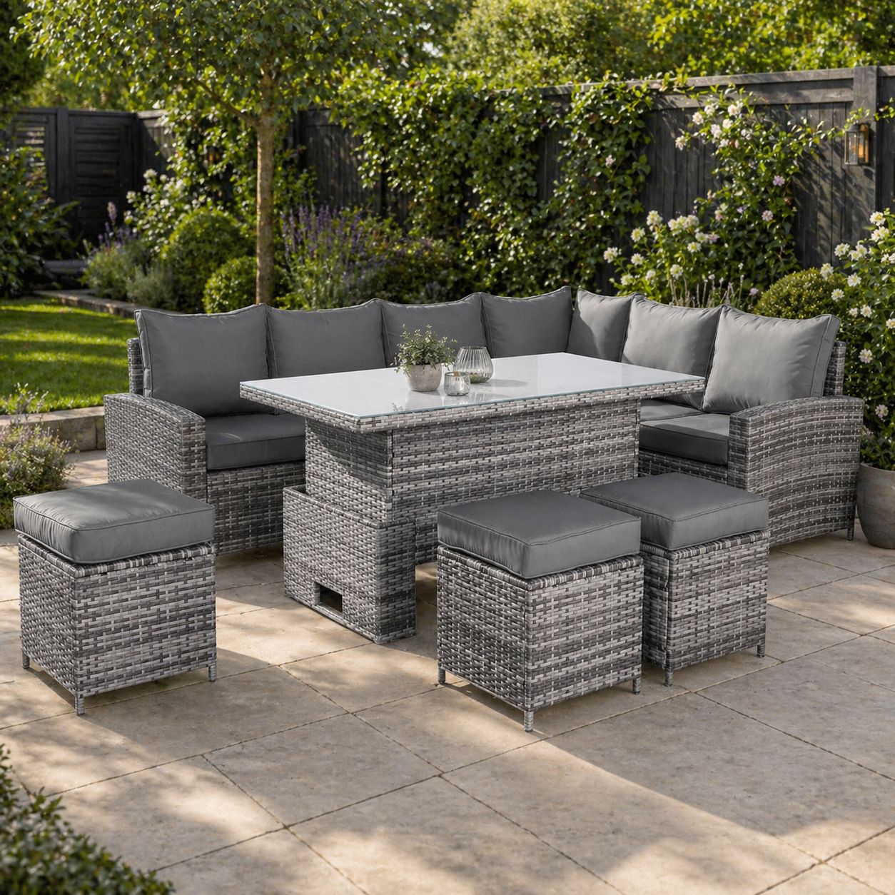 5 Piece Corner Rattan Outdoor Furniture Set